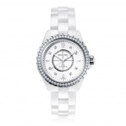 Chanel J12 Blanche Lunette sertie et index diamants H2430